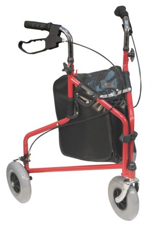 Three wheeled steel walker and bag