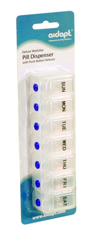 Weekday Pill Dispenser with push button release