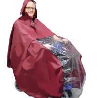 Waterproof poncho for person sitting on a mobility scooter