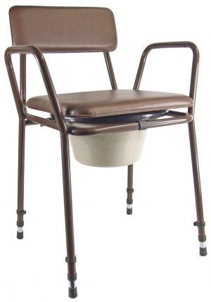 Commode with removable seat and fixed arms